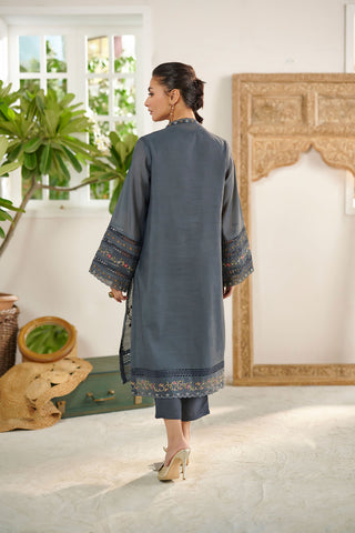 DC-2084 GREY 2PCS  EMBROIDERED KURTA WITH TROUSER