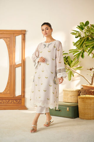 DC-2090 OFF WHITE 2PCS  MUNAR EMBROIDERED KURTA WITH TROUSER