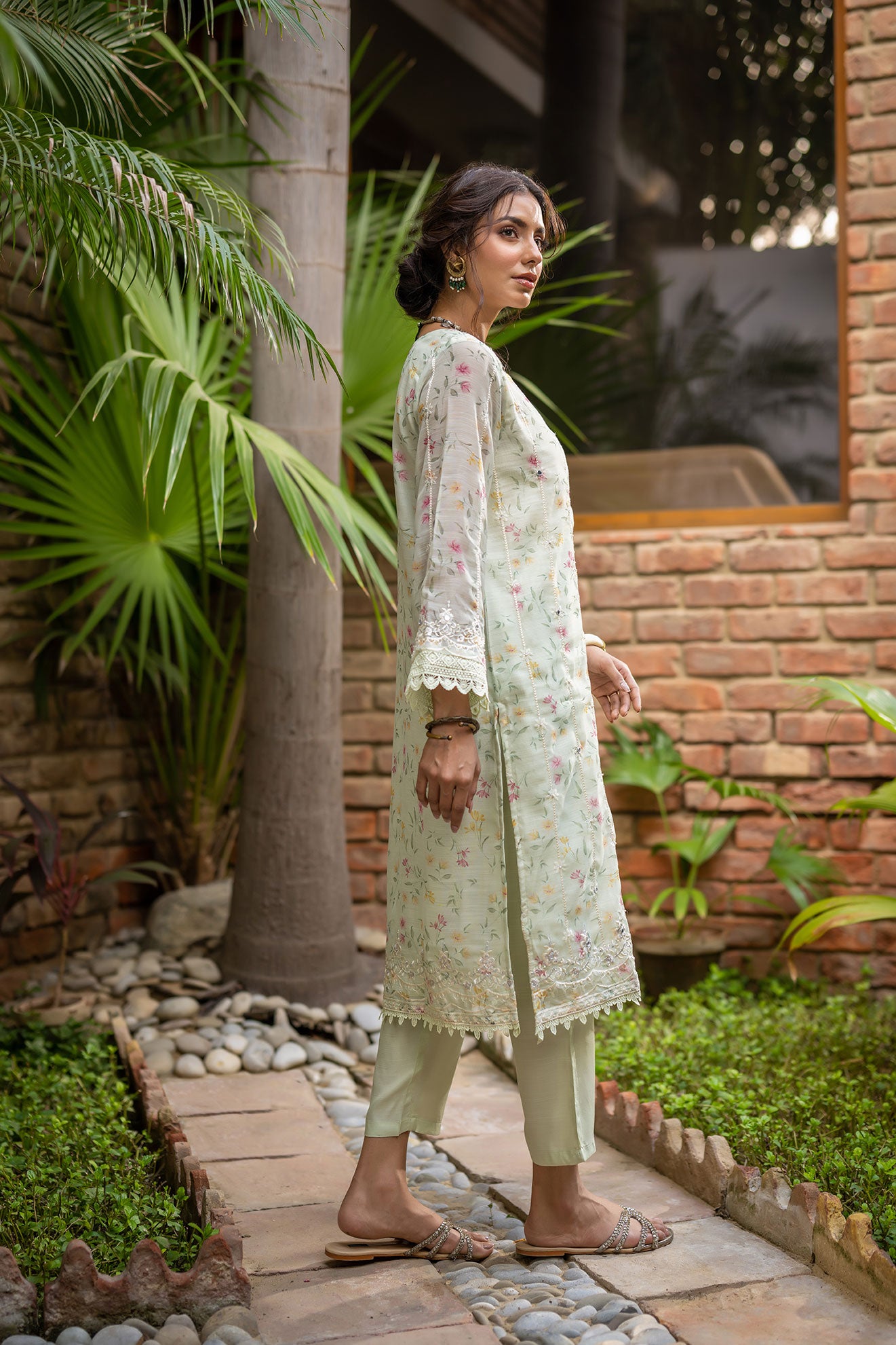 DC-2100 L-GREEN 2PCS  EMBROIDERED KURTA WITH TROUSER