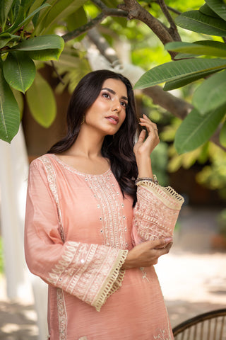 DC-2102 PEACH 2PCS  EMBROIDERED KURTA WITH TROUSER