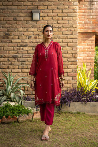 DC-2104 PINK 2PCS  EMBROIDERED KURTA WITH TROUSER