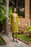 DC-2105 GREEN 2PCS  EMBROIDERED KURTA WITH TROUSER