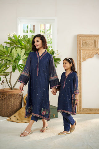 DC-2083 NAVY BLUE 2PCS  EMBROIDERED KURTA WITH TROUSER