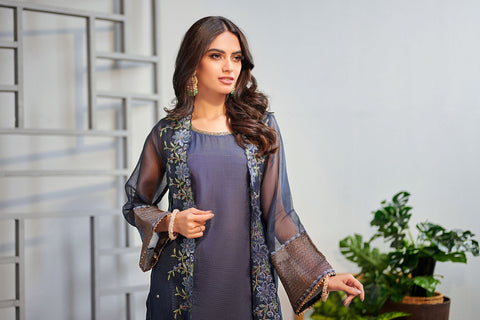 DA-1468 Blue  EMBROIDERED KURTA WITH TROUSER