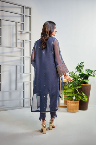 DA-1468 Blue  EMBROIDERED KURTA WITH TROUSER