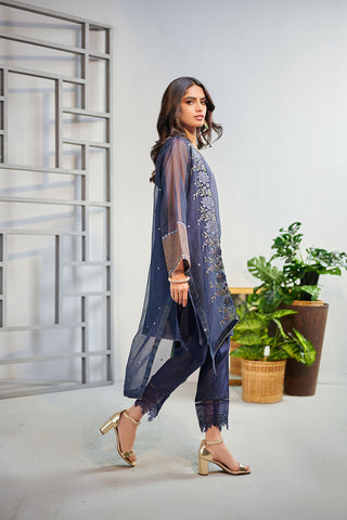 DA-1468 Blue  EMBROIDERED KURTA WITH TROUSER