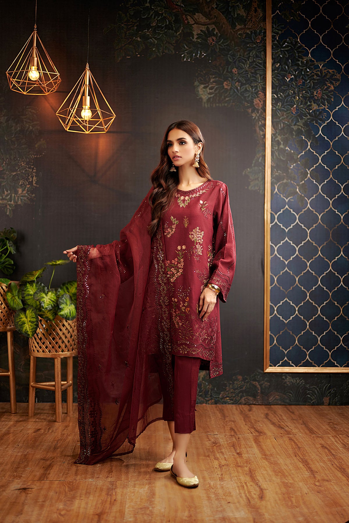 DU-3068 MAROON KHADDI-NET  4PCS