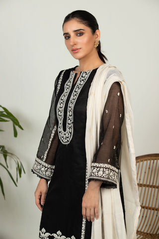 DA-2019 BLACK EMBROIDERED KURTA WITH DUPATTA – - Main Image