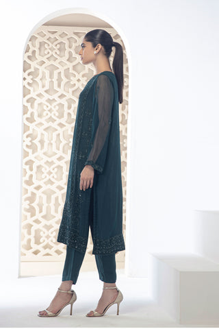 DA-2108 GREEN EMBROIDERED KURTA WITH DUPATTA