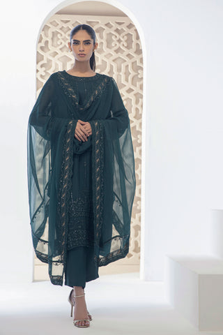 DA-2108 GREEN EMBROIDERED KURTA WITH DUPATTA