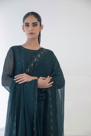 DA-2108 GREEN EMBROIDERED KURTA WITH DUPATTA