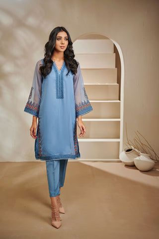 DA-1431 BLUE EMBROIDERED KURTA