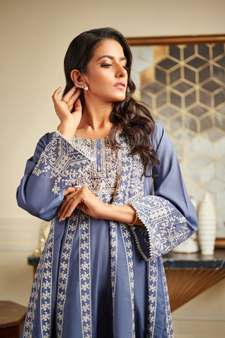 DA-1451 BLUE EMBROIDERED KURTA