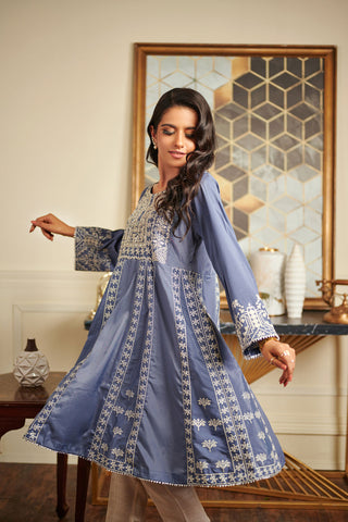 DA-1451 BLUE EMBROIDERED KURTA