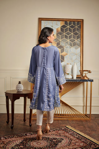 DA-1451 BLUE EMBROIDERED KURTA