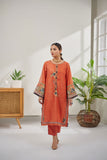 DC-0412 RUST 2PCS  EMBROIDERED KURTA WITH TROUSER